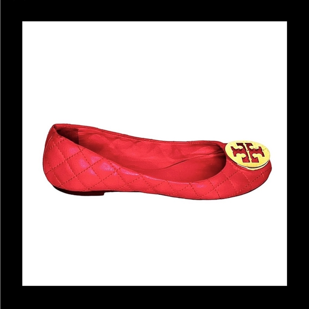 Tory Burch Ballet Flat Quilted Leather Carnival Red and Gold